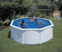 GRE PISCINA FUORITERRA FIDJI 240x120 cm IN ACCIAIO BIANCO CON RINFORZI POMPA SABBIA E ACCESSORI cod. KIT240ECO
