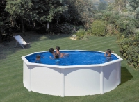 GRE PISCINA FUORITERRA FIDJI 350x120 cm IN ACCIAIO BIANCO CON RINFORZI POMPA SABBIA E ACCESSORI cod. KIT350ECO